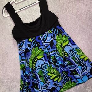 Maggy L Womens Dress Size 14 Blue Green Floral Empire Waist Sleeveless A-Line‎